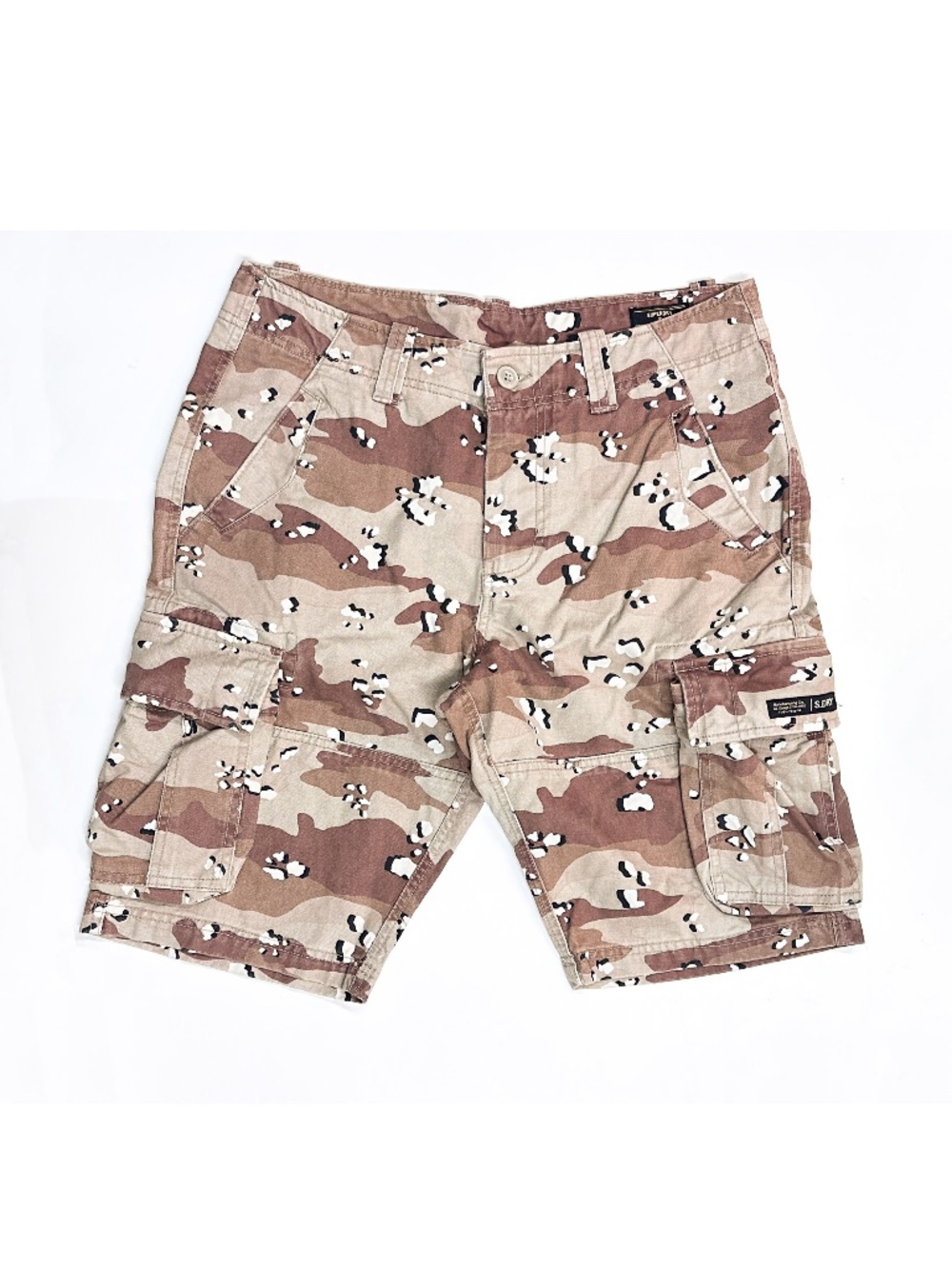 SUPERDRY Cargo Shorts Mens W32 Brown Tan Khaki Camo Army Military Combat Field